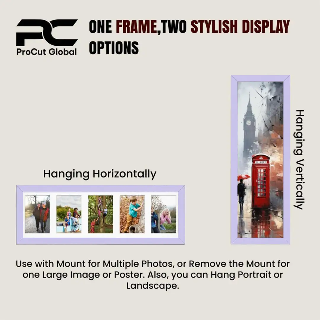 26x8" Modern Purple Multi Aperture Photo Frame - Fits 6x4" (x5) Photos | Collage Frame thumbnail 4