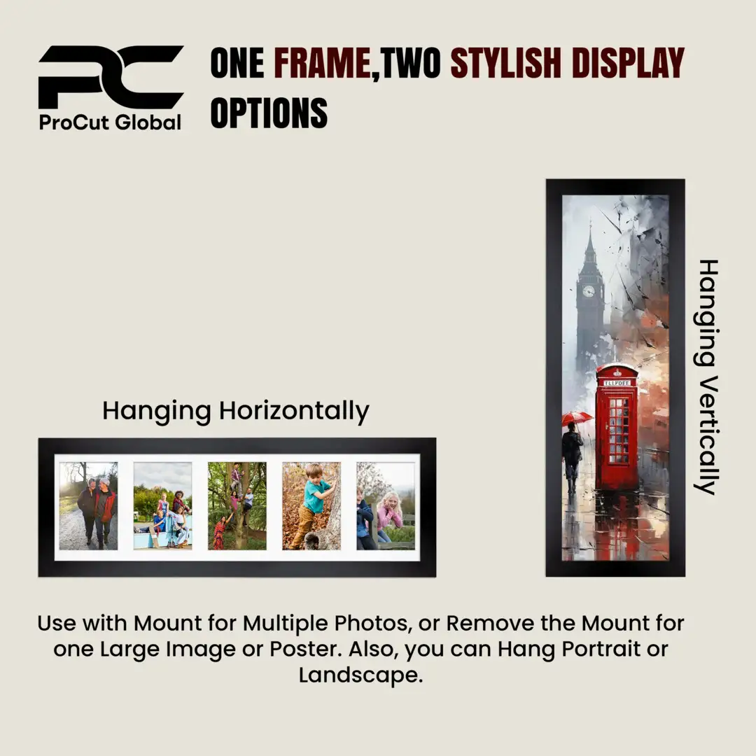 26x8" Modern Walnut Multi Aperture Photo Frame - Fits 6x4" (x5) Photos | Collage Frame thumbnail 4