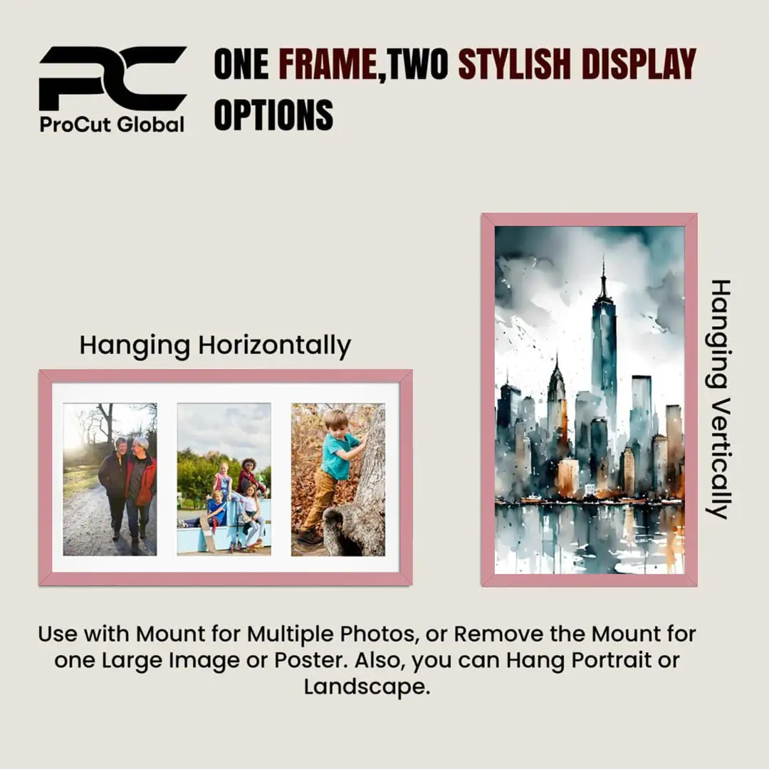 40x20cm Pastel Pink Modern Multi Aperture Photo Frame - Fits 6x4" (x3) Photos | Collage Frame thumbnail 4
