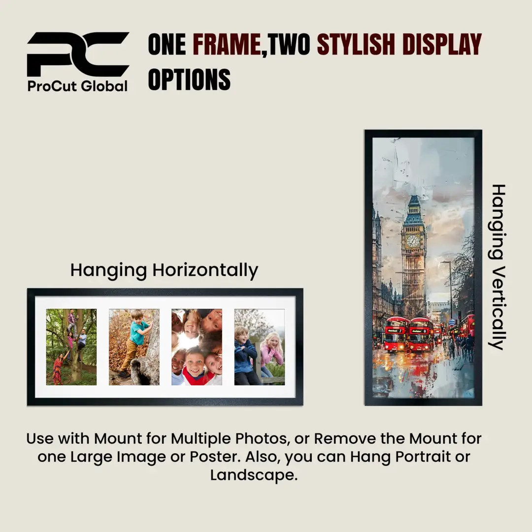 50x20cm Rose Wood Modern Multi Aperture Photo Frame Holds 6x4" (x4) Photos With Crimson Mount | Modern Collage Frame thumbnail 4