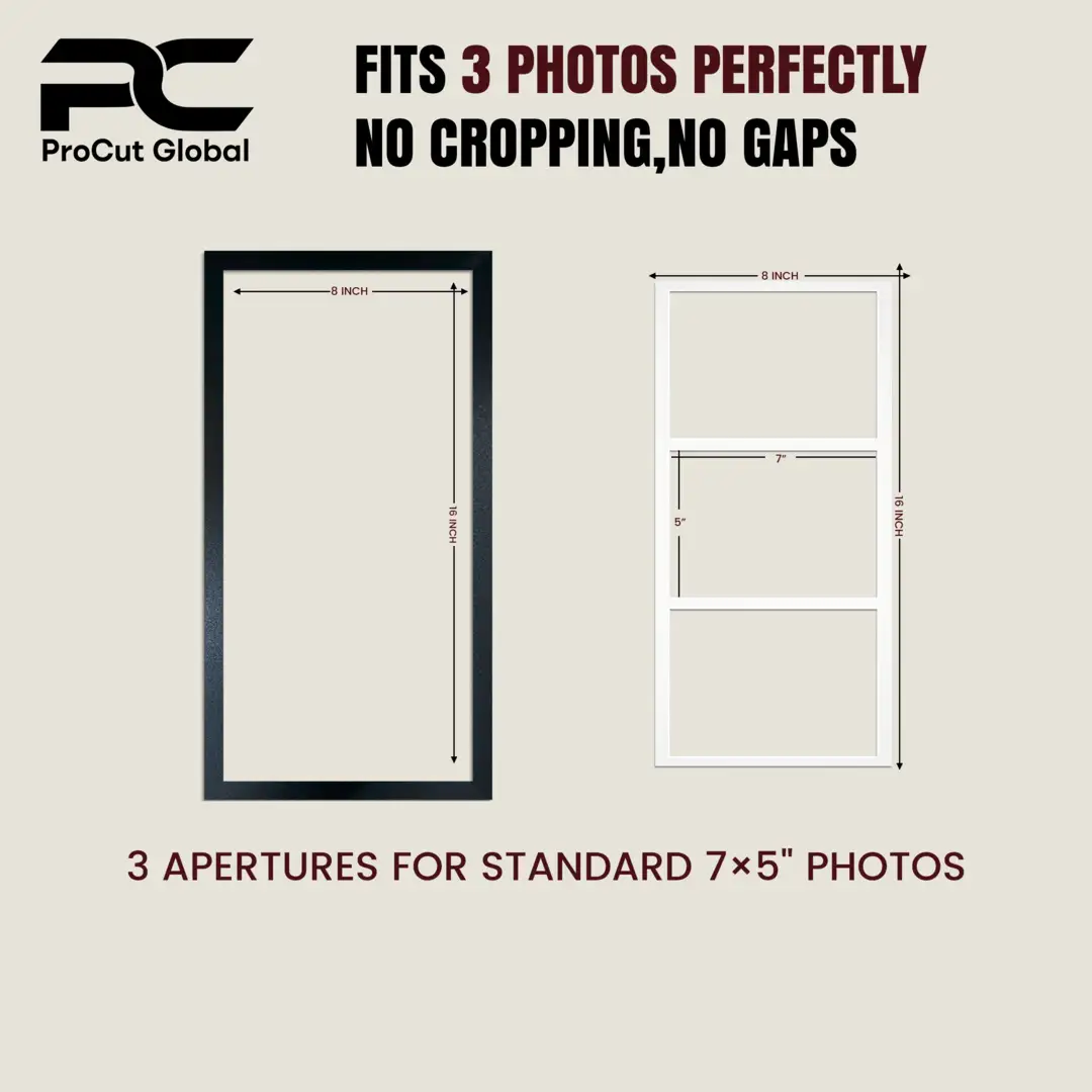 16x8" Modern Gold Multi Aperture Photo Frame - Fits 7x5" (x3) Photos | Collage Frame thumbnail 3