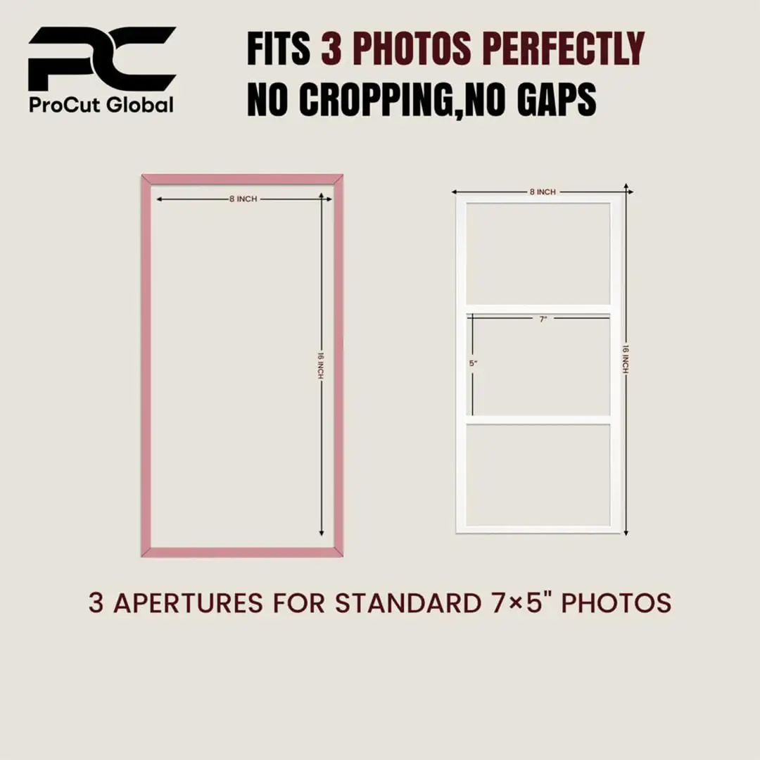16x8" Pastel Pink Modern Multi Aperture Photo Frame - Fits 7x5" (x3) Photos | Collage Frame thumbnail 3