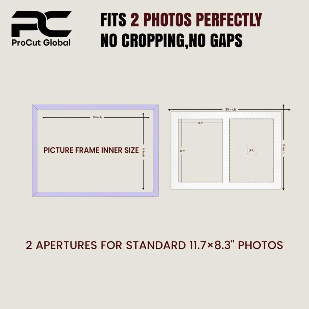 20x14" Purple Modern Multi Aperture Photo Frame Holds A4 (x2) Photos With Mid Grey Mount | Modern Collage Frame thumbnail 3