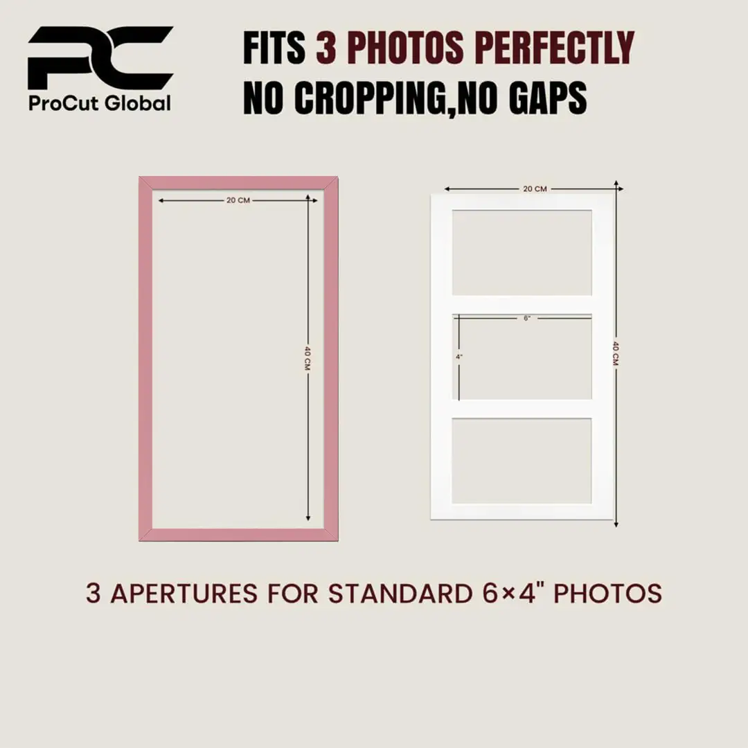40x20cm Modern Pastel Pink Multi Aperture Photo Frame - Fits 6x4" (x3) Photos | Collage Frame thumbnail 3