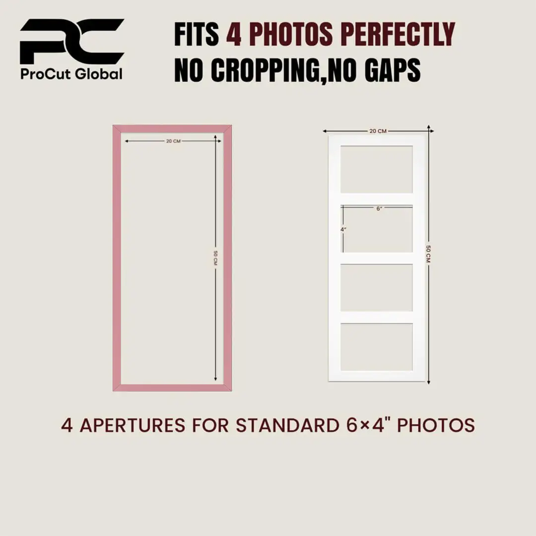 50x20cm Modern Pastel Pink Multi Aperture Photo Frame - Fits 6x4" (x4) Photos | Collage Frame thumbnail 3