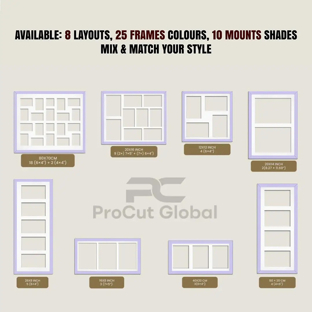 20x14" Purple Modern Multi Aperture Photo Frame Holds A4 (x2) Photos With Black Mount | Modern Collage Frame thumbnail 8