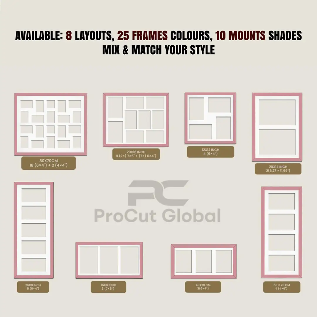 50x20cm Modern Pastel Pink Multi Aperture Photo Frame - Fits 6x4" (x4) Photos | Collage Frame thumbnail 8