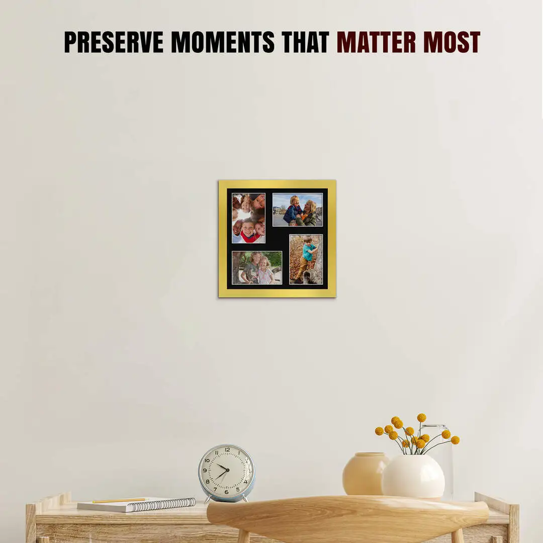 12x12" Gold Modern Multi Aperture Photo Frame Holds 6x4" (x4) Photos With Black Mount | Modern Collage Frame thumbnail 2