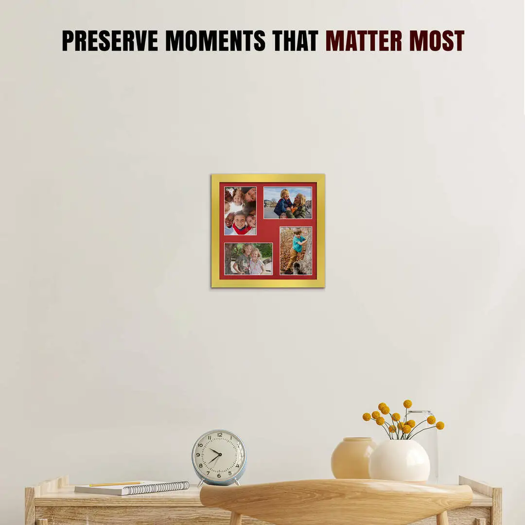 12x12" Gold Modern Multi Aperture Photo Frame Holds 6x4" (x4) Photos With Crimson Mount | Modern Collage Frame thumbnail 2
