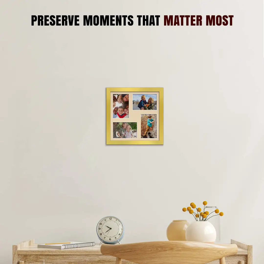 12x12" Gold Modern Multi Aperture Photo Frame Holds 6x4" (x4) Photos With Ivory Mount | Modern Collage Frame thumbnail 2