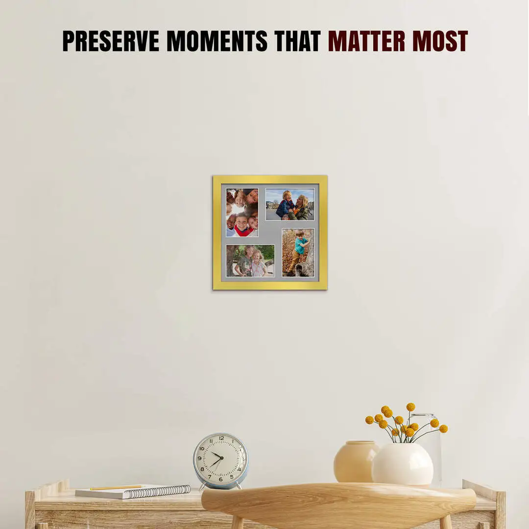 12x12" Modern Gold Multi Aperture Photo Frame - Fits 6x4" (x4) Photos | Collage Frame thumbnail 2