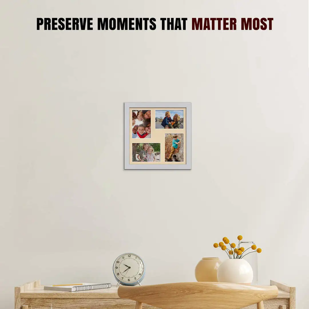 12x12" Modern Light Grey Multi Aperture Photo Frame - Fits 6x4" (x4) Photos | Collage Frame thumbnail 2