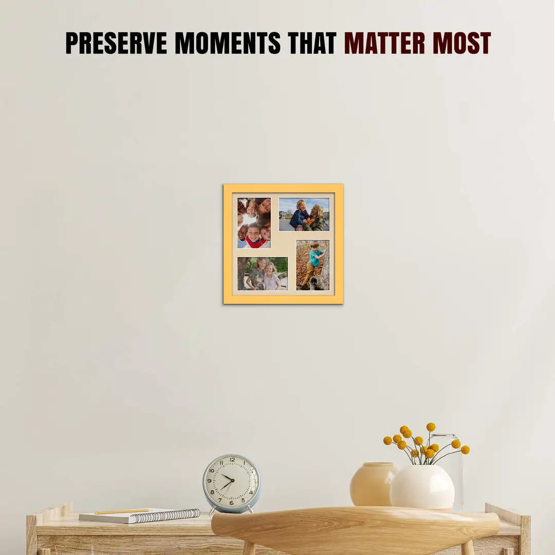 12x12" Mustard Yellow Modern Multi Aperture Photo Frame Holds 6x4" (x4) Photos With Ivory Mount | Modern Collage Frame thumbnail 2