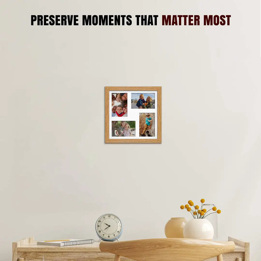12x12" Oak Modern Multi Aperture Photo Frame - Fits 6x4" (x4) Photos | Collage Frame thumbnail 2