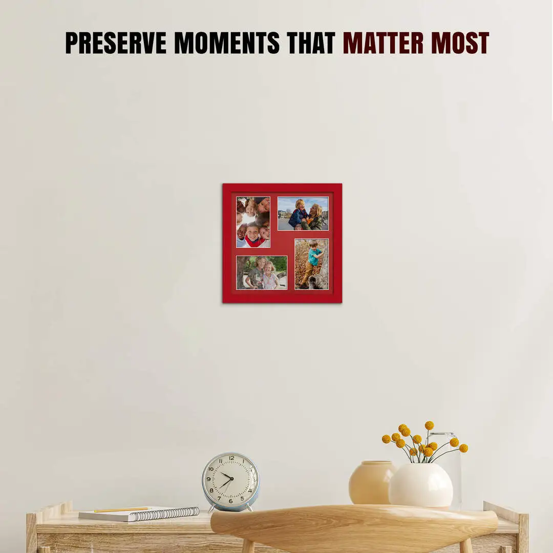 12x12" Modern Red Multi Aperture Photo Frame - Fits 6x4" (x4) Photos | Collage Frame thumbnail 2