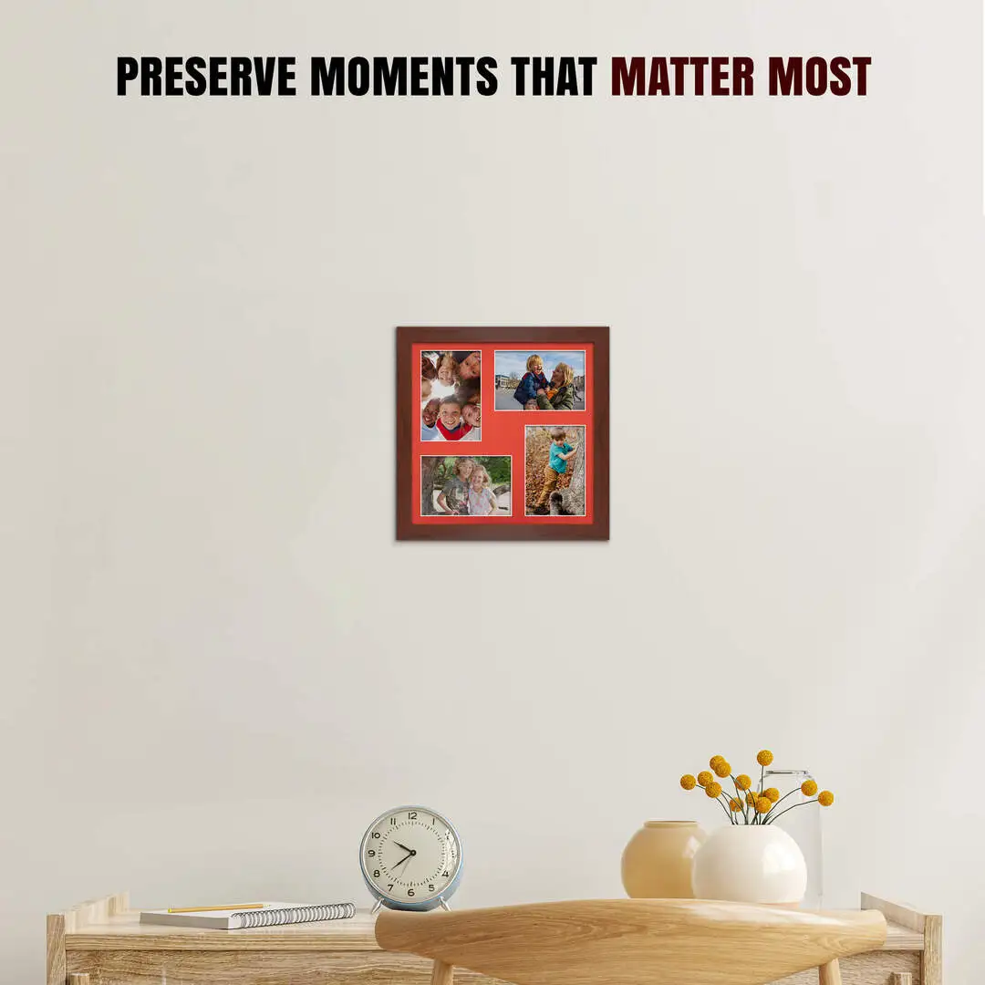 12x12" Rose Wood Modern Multi Aperture Photo Frame - Fits 6x4" (x4) Photos | Collage Frame thumbnail 2