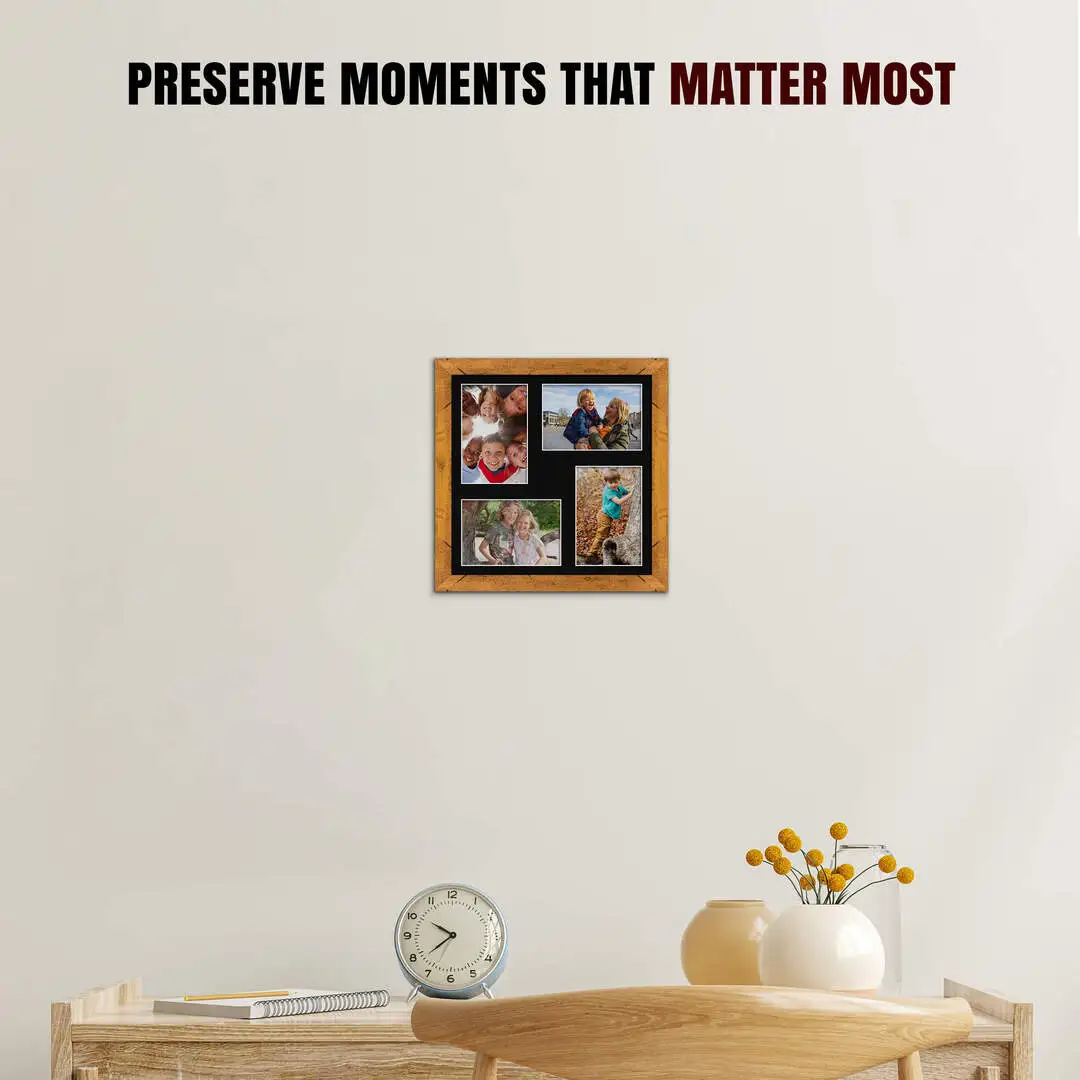 12x12" Modern Rustic Oak Multi Aperture Photo Frame - Fits 6x4" (x4) Photos | Collage Frame thumbnail 2
