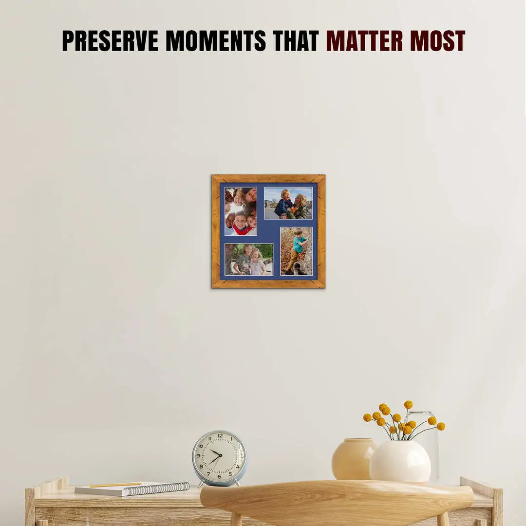 12x12" Rustic Oak Modern Multi Aperture Photo Frame - Fits 6x4" (x4) Photos | Collage Frame thumbnail 2