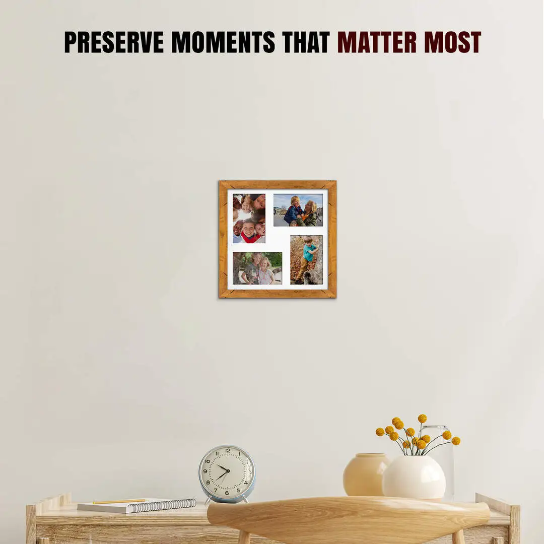 12x12" Rustic Oak Modern Multi Aperture Photo Frame - Fits 6x4" (x4) Photos | Collage Frame thumbnail 2