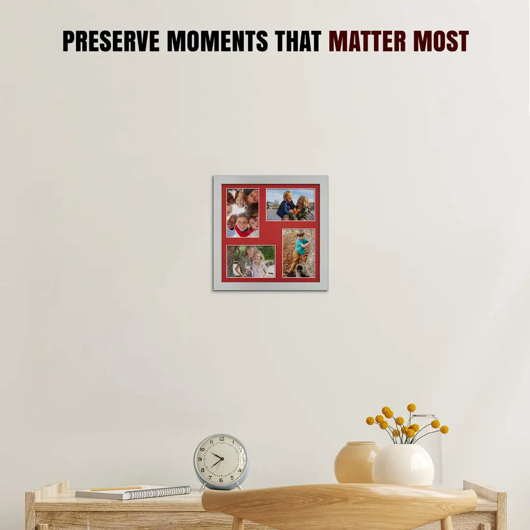 12x12" Silver Modern Multi Aperture Photo Frame - Fits 6x4" (x4) Photos | Collage Frame thumbnail 2