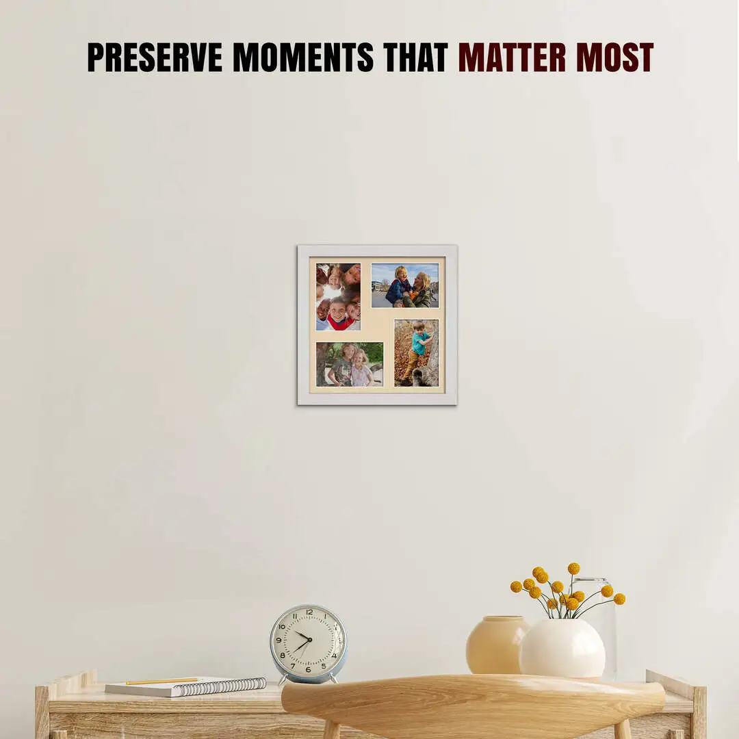 12x12" Ash White Modern Multi Aperture Photo Frame - Fits 6x4" (x4) Photos | Collage Frame thumbnail 2