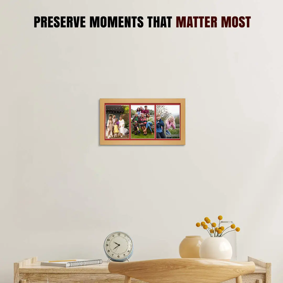 16x8" Country Pine Modern Multi Aperture Photo Frame - Fits 7x5" (x3) Photos | Collage Frame thumbnail 2
