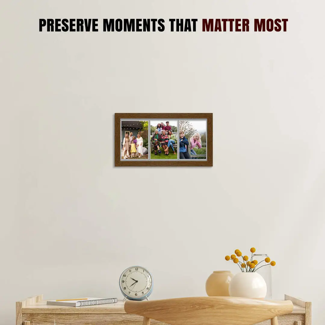 16x8" Modern Dark Oak Multi Aperture Photo Frame - Fits 7x5" (x3) Photos | Collage Frame thumbnail 2
