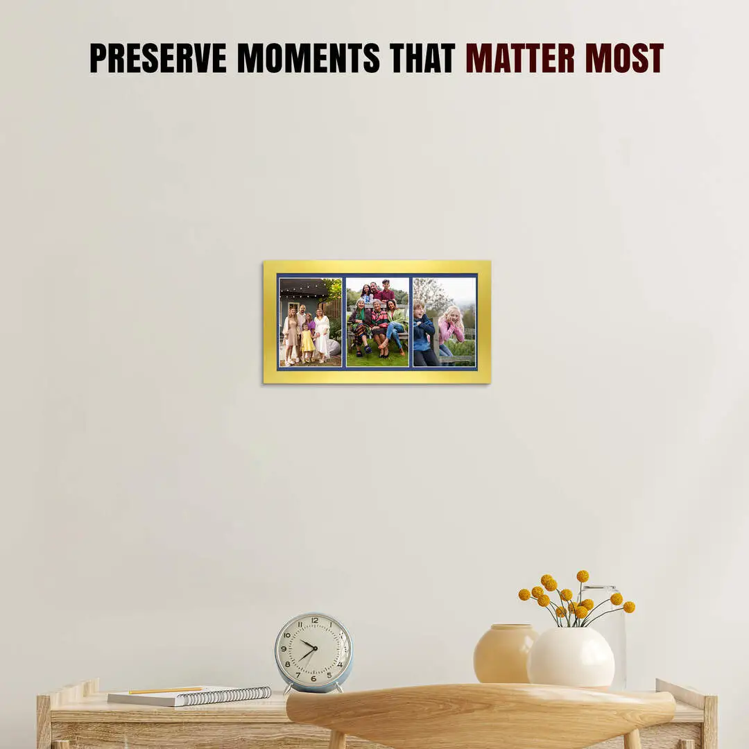 16x8" Modern Gold Multi Aperture Photo Frame - Fits 7x5" (x3) Photos | Collage Frame thumbnail 2