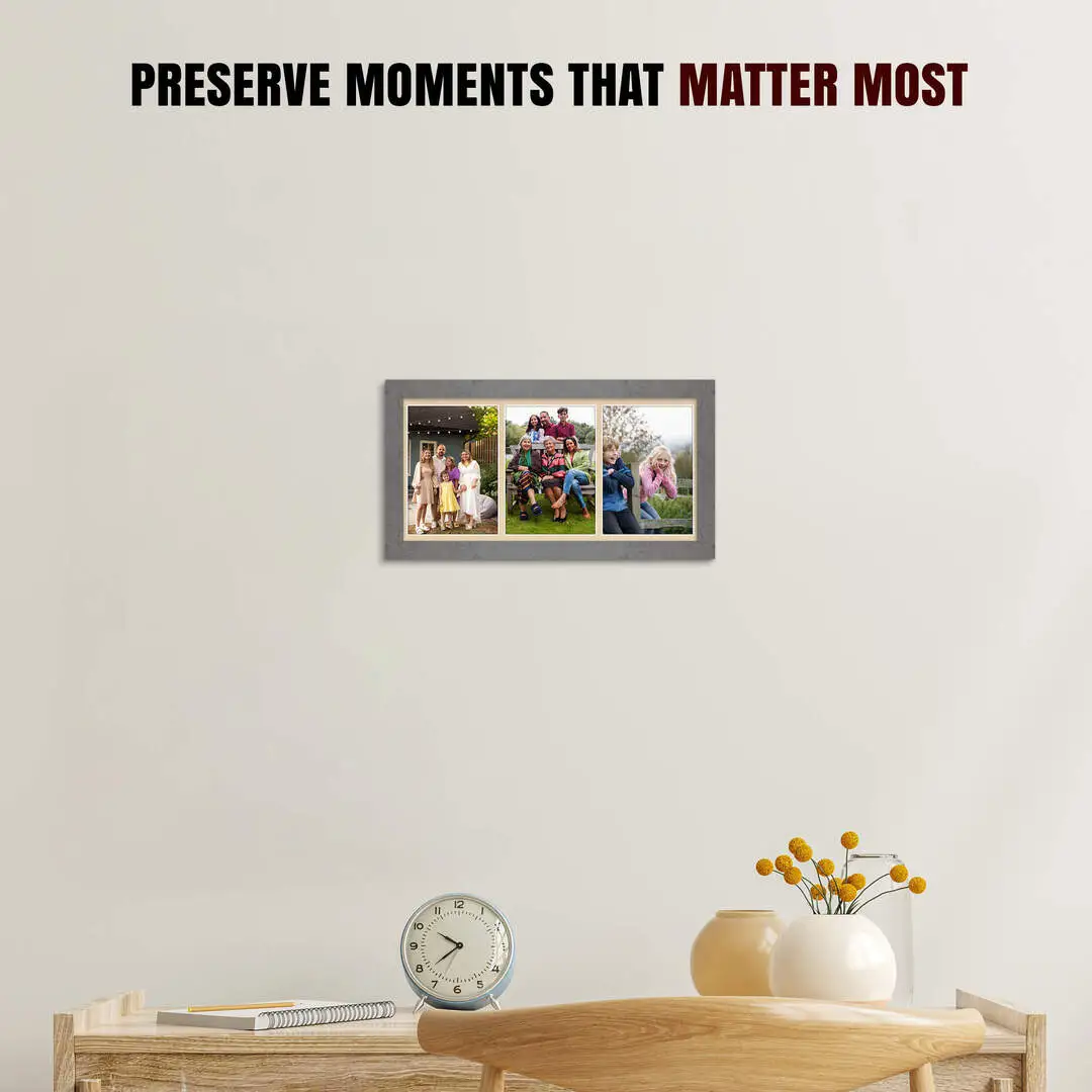 16x8" Modern Grey Marble Multi Aperture Photo Frame - Fits 7x5" (x3) Photos | Collage Frame thumbnail 2