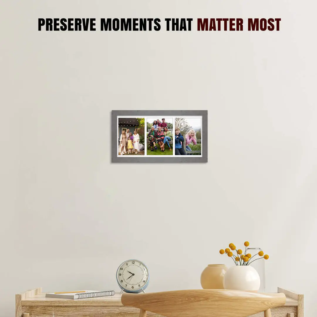 16x8" Grey Marble Modern Multi Aperture Photo Frame Holds 7x5" (x3) Photos With Ice White Mount | Modern Collage Frame thumbnail 2