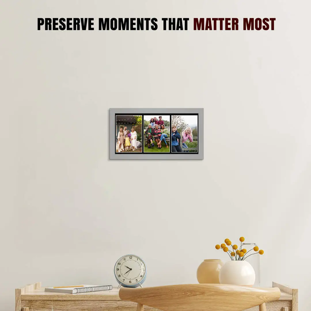16x8" Light Grey Modern Multi Aperture Photo Frame - Fits 7x5" (x3) Photos | Collage Frame thumbnail 2