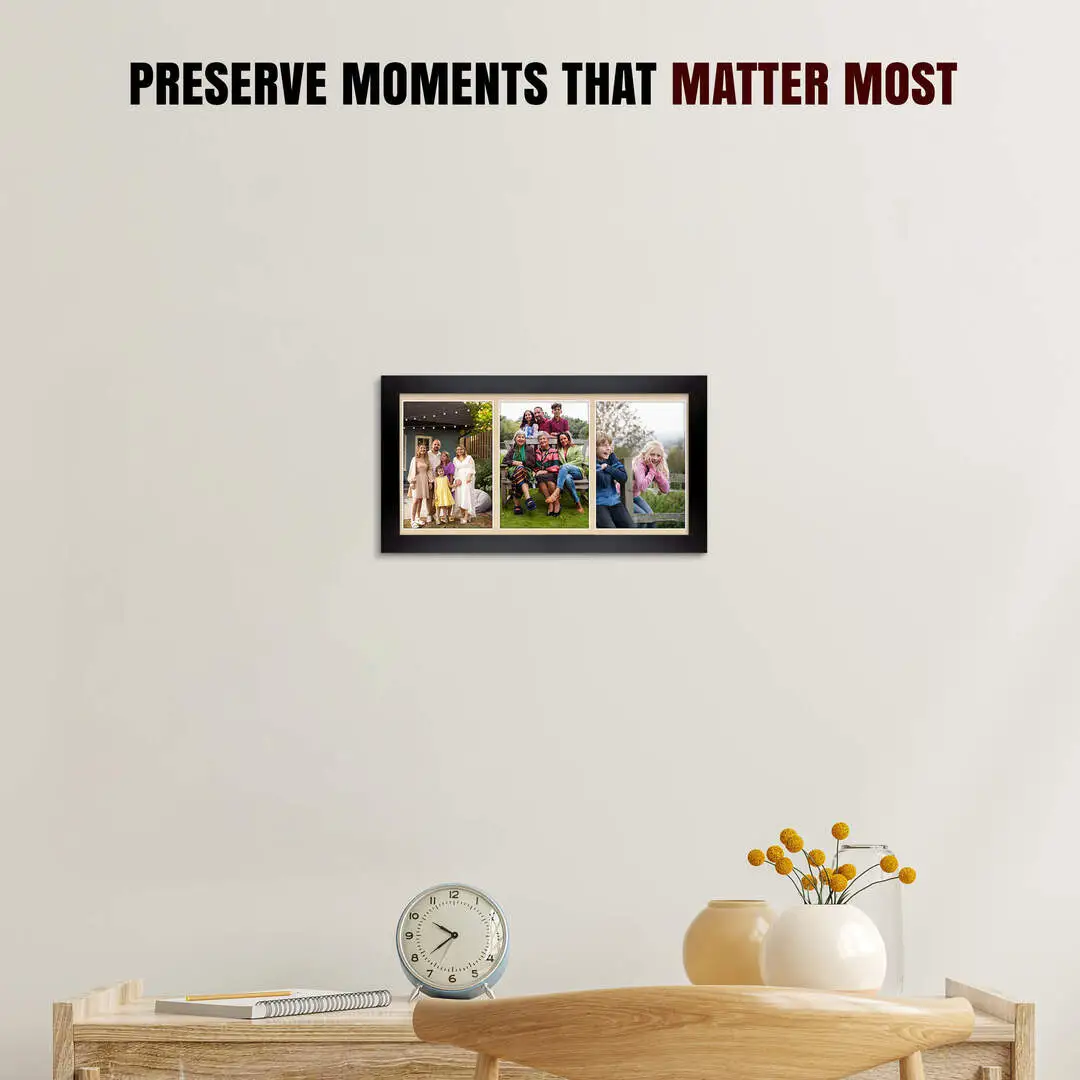 16x8" Matte Black Modern Multi Aperture Photo Frame - Fits 7x5" (x3) Photos | Collage Frame thumbnail 2