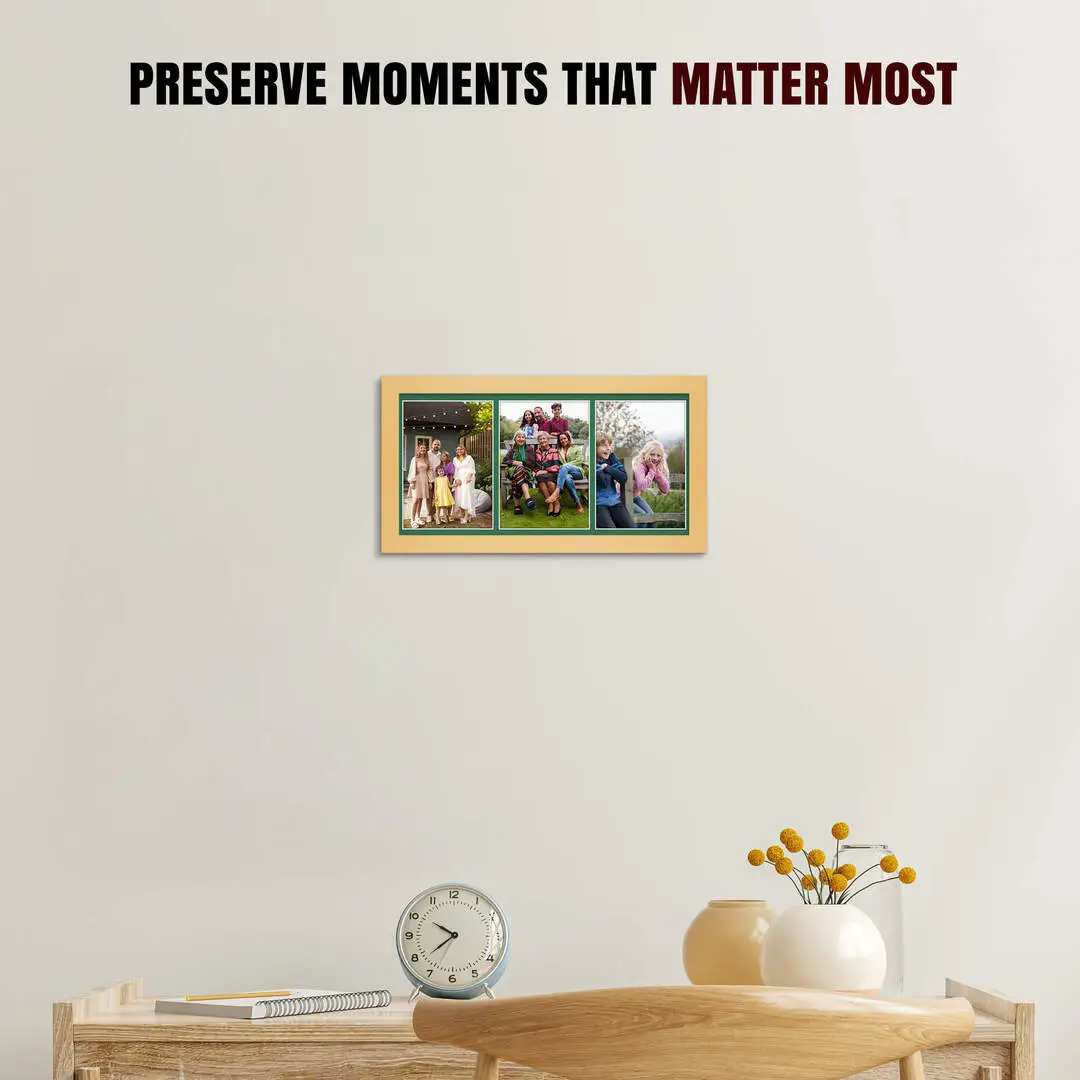 16x8" Mustard Yellow Modern Multi Aperture Photo Frame Holds 7x5" (x3) Photos With Emerald (Green) Mount | Modern Collage Frame thumbnail 2