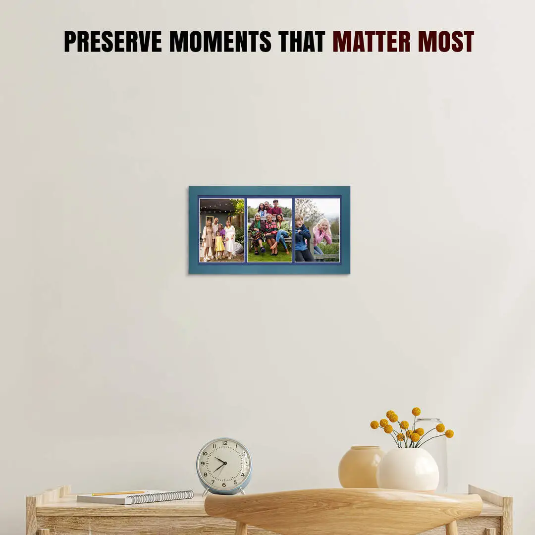 16x8" Modern Navy Blue Multi Aperture Photo Frame - Fits 7x5" (x3) Photos | Collage Frame thumbnail 2