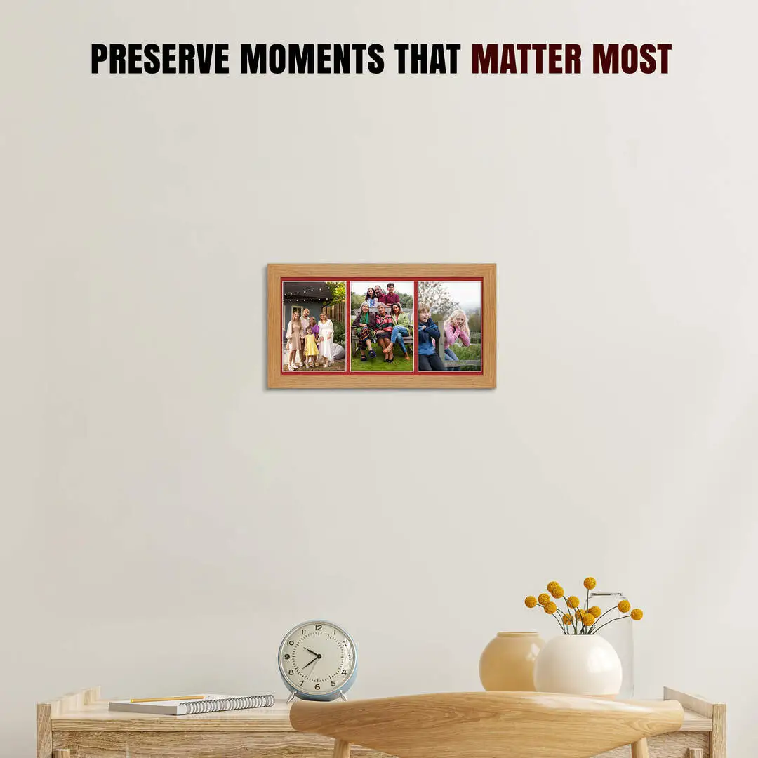 16x8" Oak Modern Multi Aperture Photo Frame - Fits 7x5" (x3) Photos | Collage Frame thumbnail 2