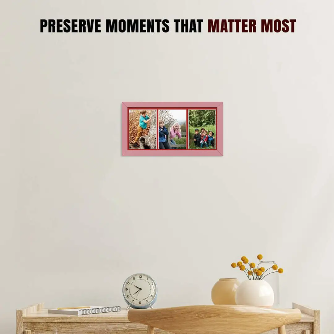 16x8" Pastel Pink Modern Multi Aperture Photo Frame Holds 7x5" (x3) Photos With Crimson Mount | Modern Collage Frame thumbnail 2