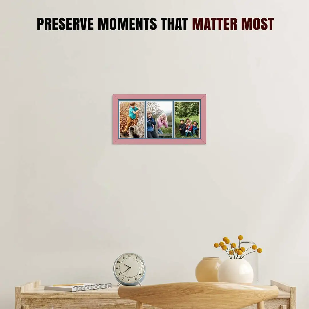 16x8" Modern Pastel Pink Multi Aperture Photo Frame - Fits 7x5" (x3) Photos | Collage Frame thumbnail 2