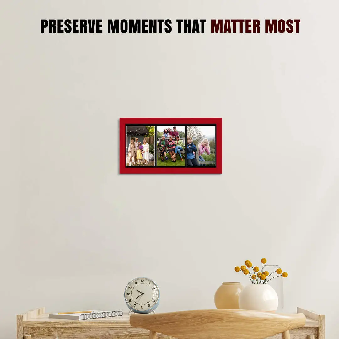 16x8" Red Modern Multi Aperture Photo Frame Holds 7x5" (x3) Photos With Black Mount | Modern Collage Frame thumbnail 2