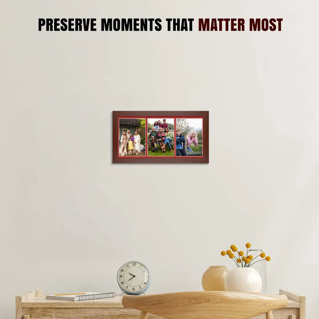16x8" Modern Rose Wood Multi Aperture Photo Frame - Fits 7x5" (x3) Photos | Collage Frame thumbnail 2
