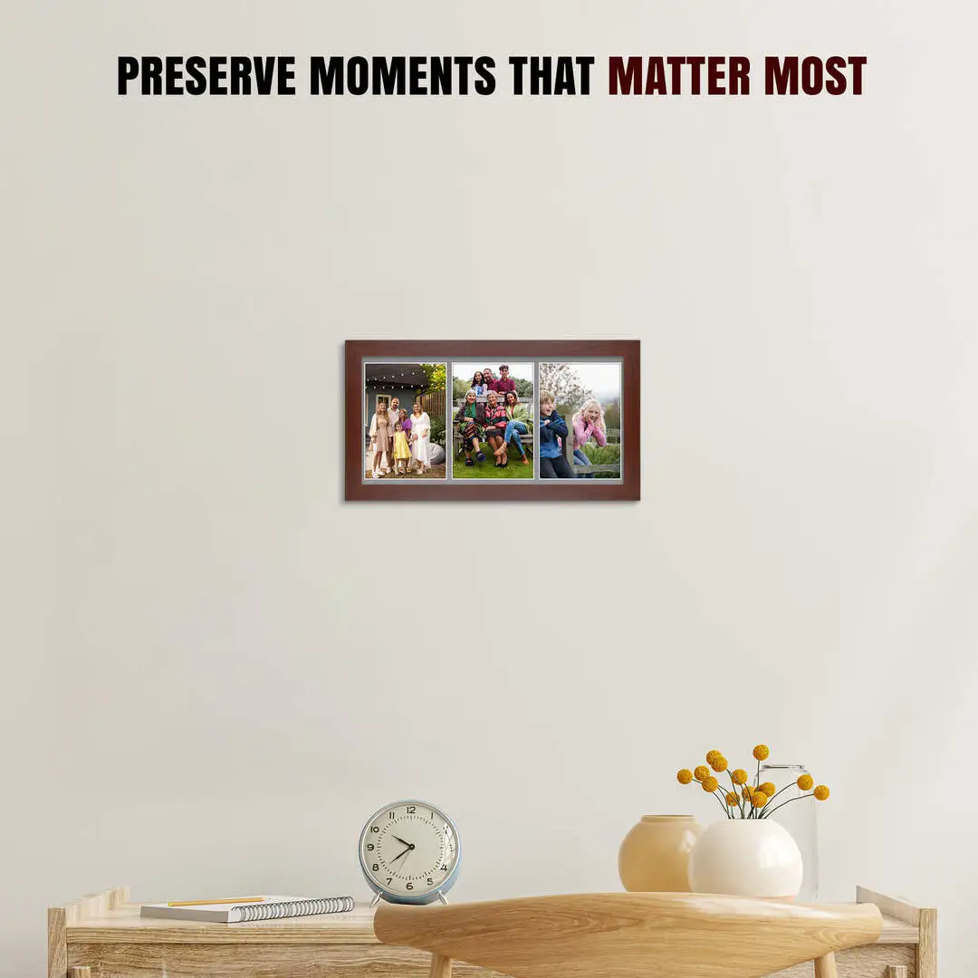 16x8" Rose Wood Modern Multi Aperture Photo Frame - Fits 7x5" (x3) Photos | Collage Frame thumbnail 2