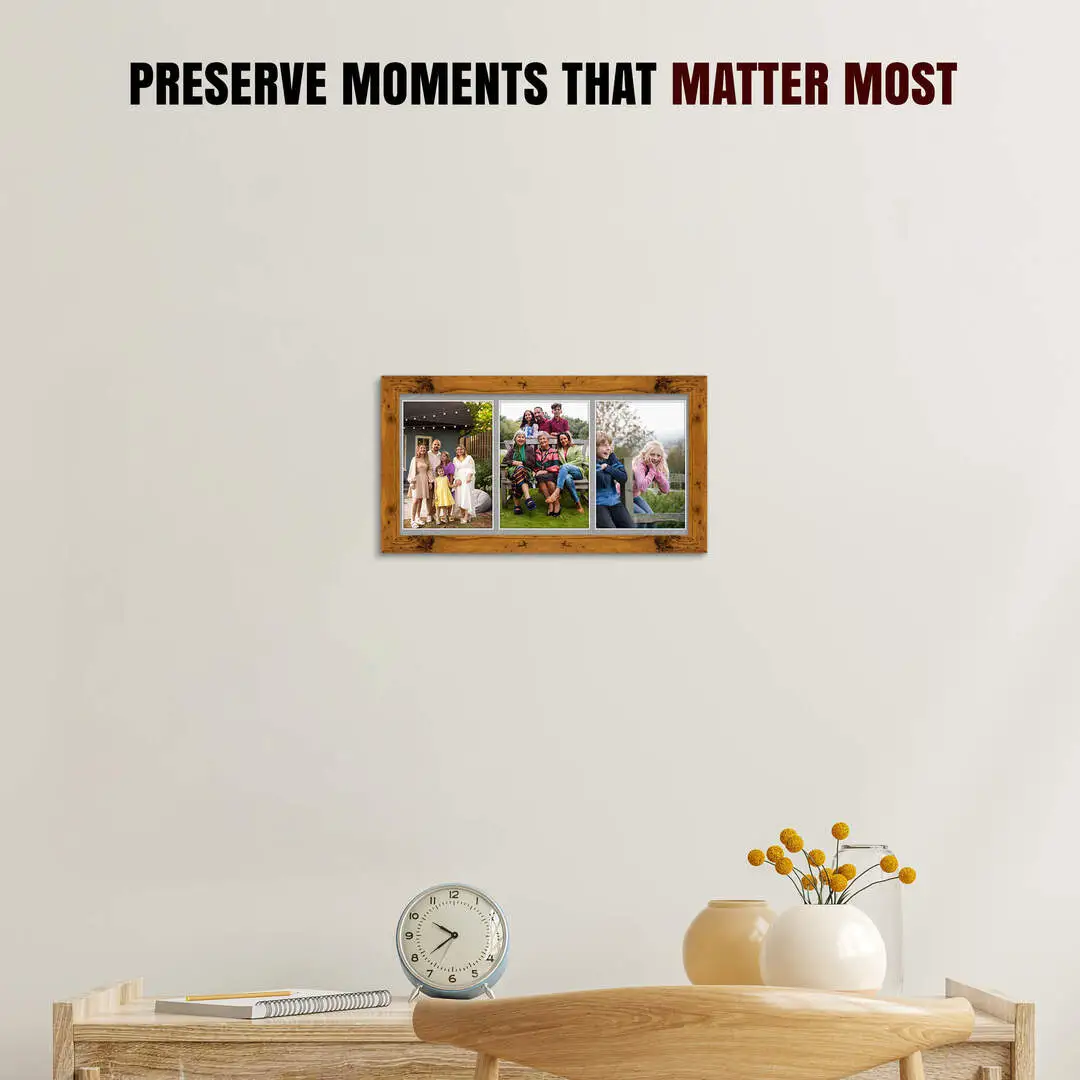16x8" Rustic Oak Modern Multi Aperture Photo Frame Holds 7x5" (x3) Photos With Silver Mount | Modern Collage Frame thumbnail 2