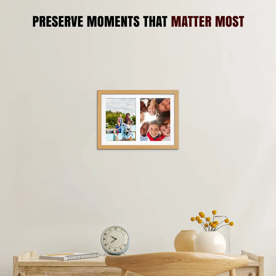 20x14" Country Pine Modern Multi Aperture Photo Frame Holds A4 (x2) Photos With Ice White Mount | Modern Collage Frame thumbnail 2