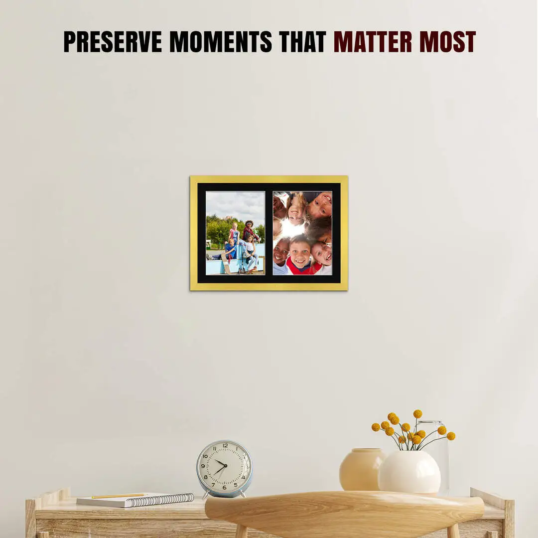 20x14" Modern Gold Multi Aperture Photo Frame - Fits A4 (x2) Photos | Collage Frame thumbnail 2