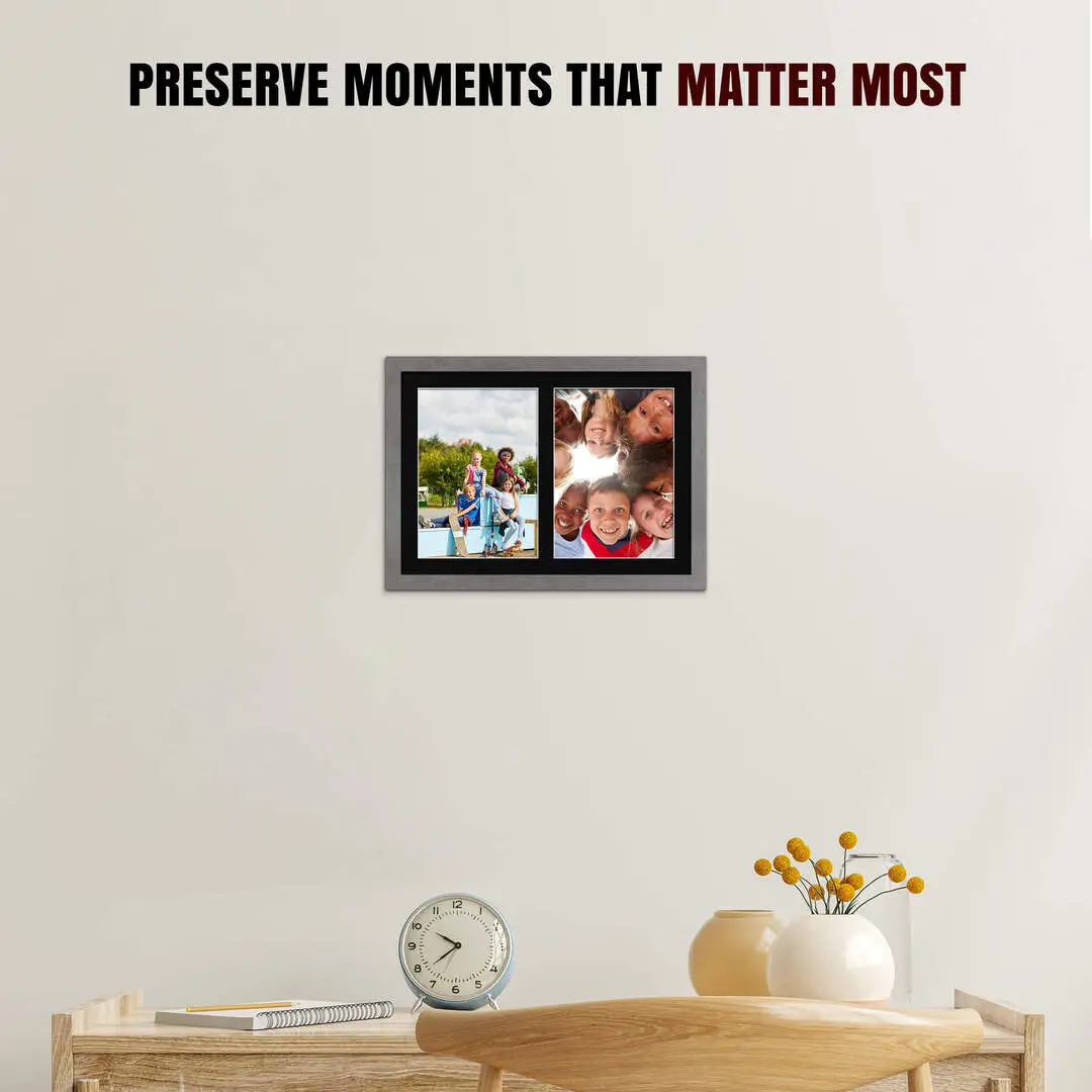 20x14" Modern Grey Marble Multi Aperture Photo Frame - Fits A4 (x2) Photos | Collage Frame thumbnail 2