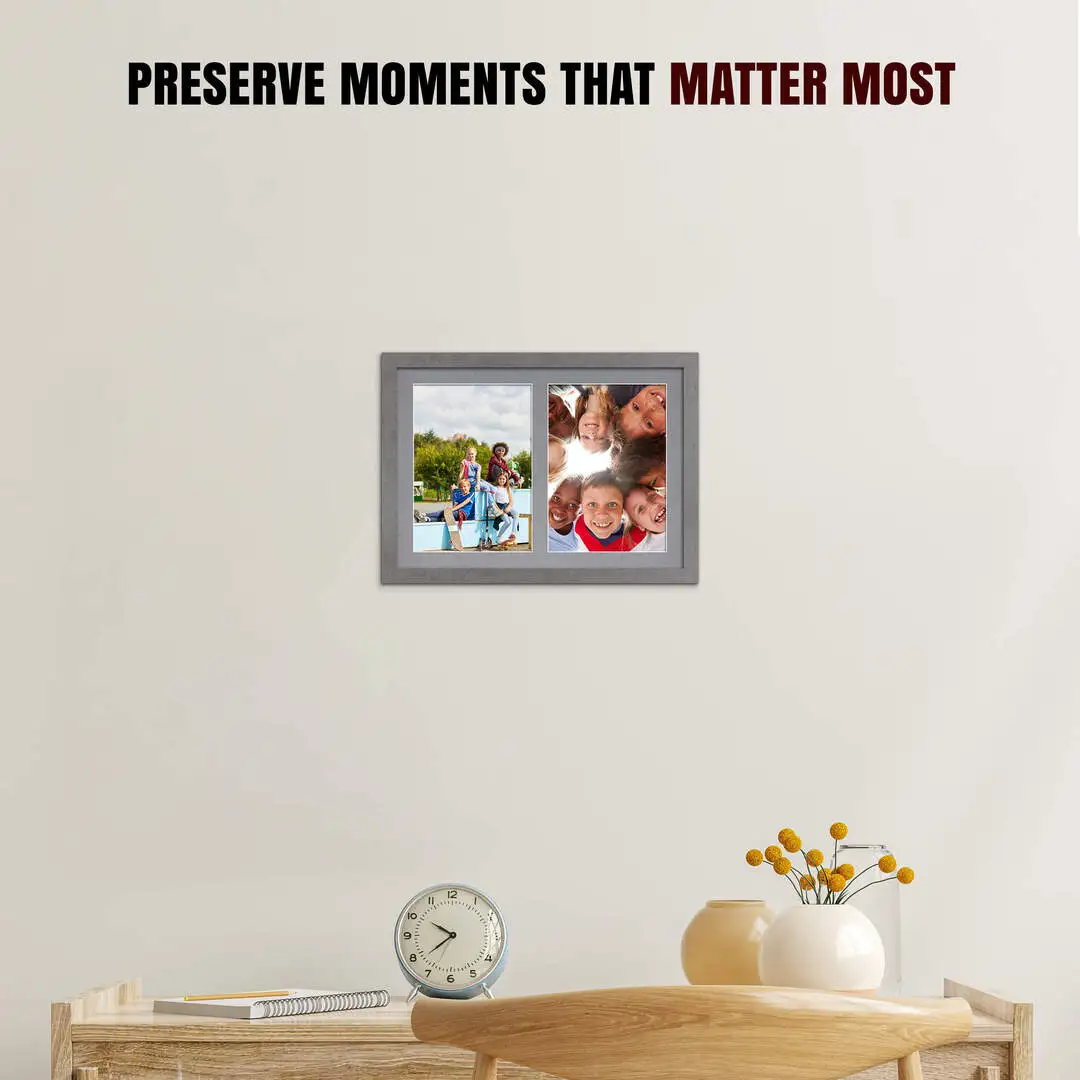 20x14" Grey Marble Modern Multi Aperture Photo Frame Holds A4 (x2) Photos With Mid Grey Mount | Modern Collage Frame thumbnail 2