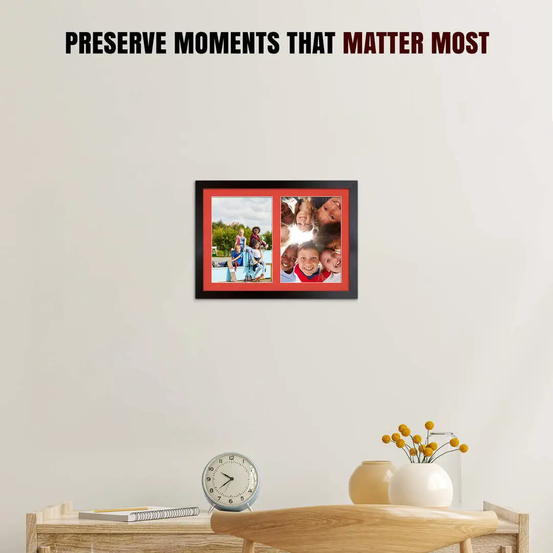 20x14" Modern Mat Black Multi Aperture Photo Frame - Fits A4 (x2) Photos | Collage Frame thumbnail 2