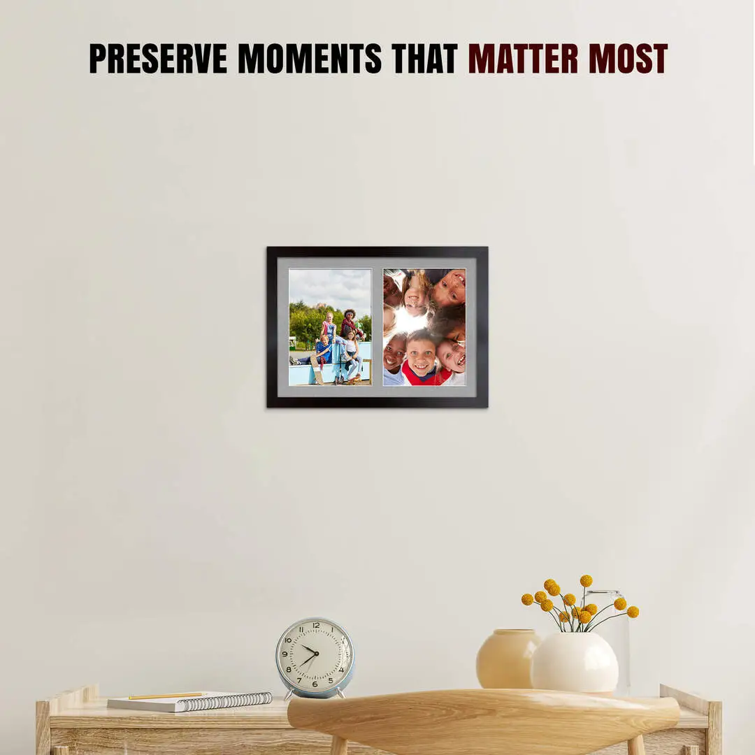 20x14" Mat Black Modern Multi Aperture Photo Frame Holds A4 (x2) Photos With Silver Mount | Modern Collage Frame thumbnail 2