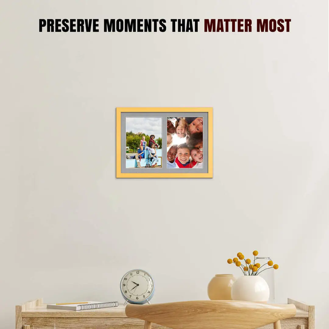 20x14" Modern Mustard Yellow Multi Aperture Photo Frame - Fits A4 (x2) Photos | Collage Frame thumbnail 2