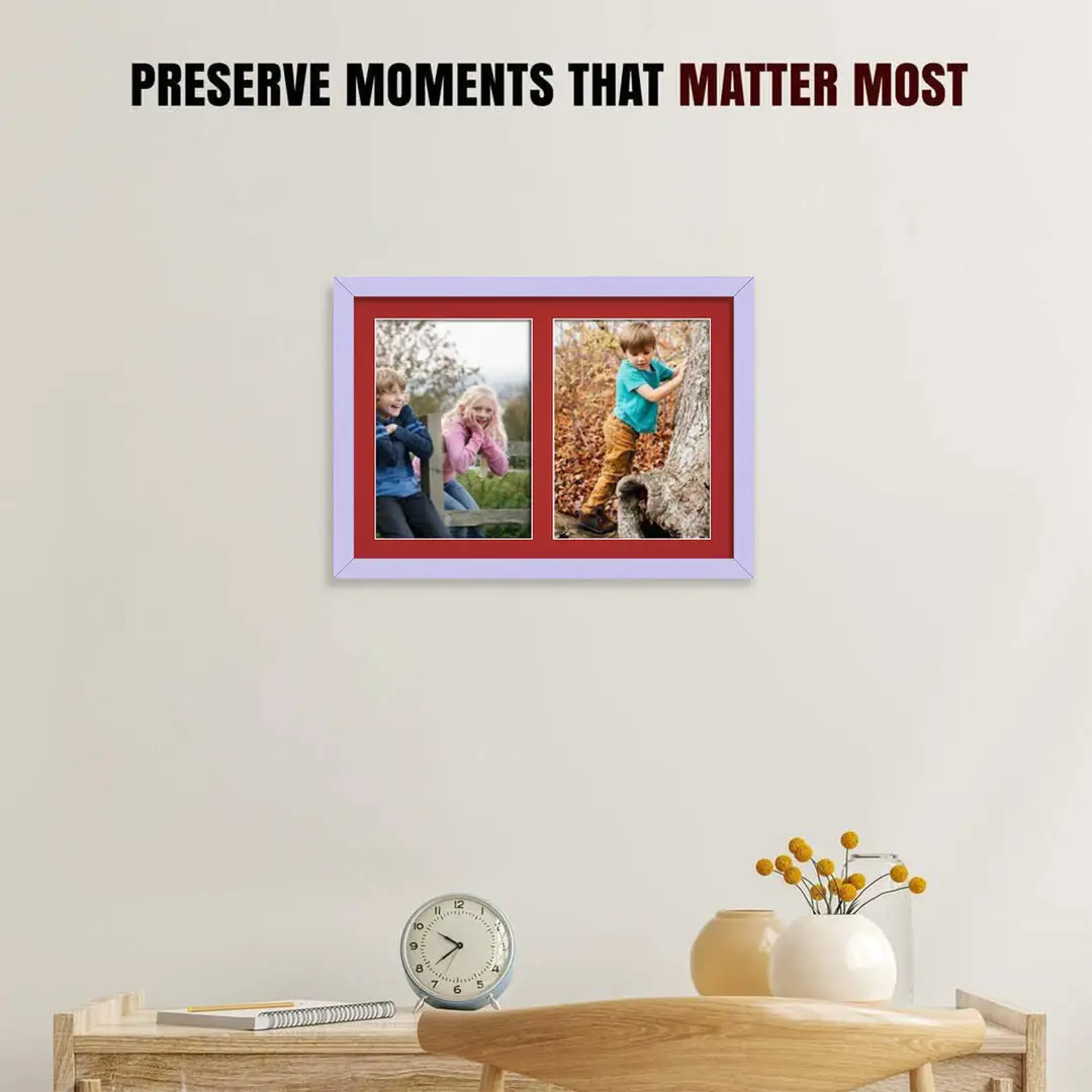 20x14" Purple Modern Multi Aperture Photo Frame Holds A4 (x2) Photos With Crimson Mount | Modern Collage Frame thumbnail 2