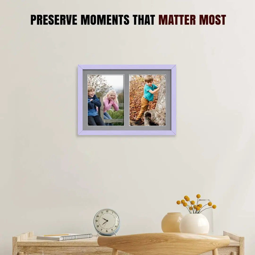 20x14" Purple Modern Multi Aperture Photo Frame Holds A4 (x2) Photos With Mid Grey Mount | Modern Collage Frame thumbnail 2